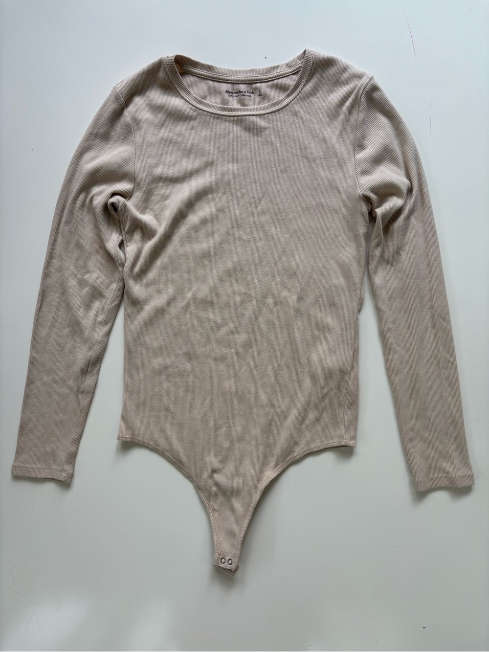 Abercrombie & Fitch Women's Tan Cream Ribbed Long Sleeve Body Suit Size Large